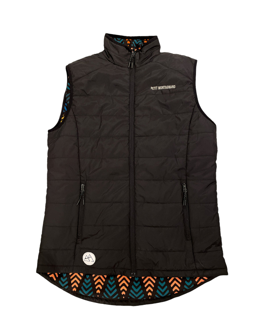 Veste sans manches noire en nylon déperlant doublée de polar à motifs - Petit Montagnard