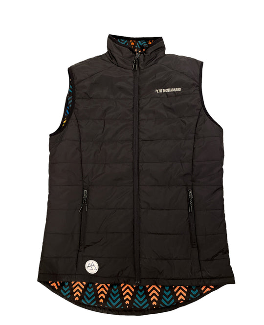 Veste sans manches noire en nylon déperlant doublée de polar à motifs - Petit Montagnard
